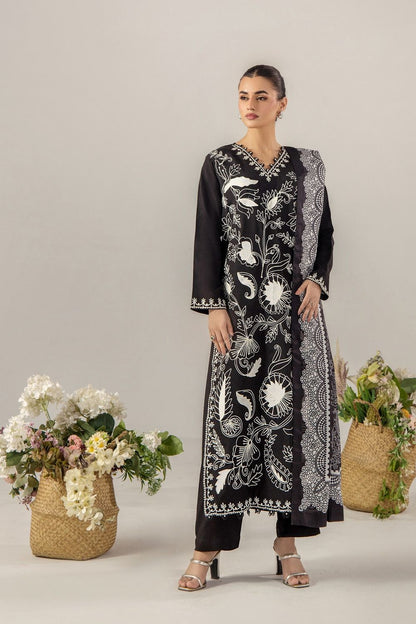 Black Embroidered Slub Lawn Pakistani Suit Online in Dubai UAE Abudhabi Ajman Sharjah