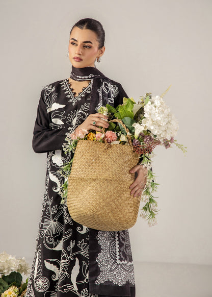 Black Embroidered Slub Lawn Three Piece Suit Online in Dubai UAE Abudhabi Ajman Sharjah