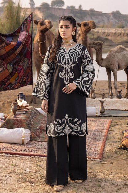 Black Embroidered Textured Lawn Kurta Set Online in Dubai UAE Abudhabi Ajman Sharjah