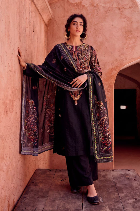 Black Embroidered Textured Lawn Suit Online in Dubai UAE Abudhabi Ajman Sharjah