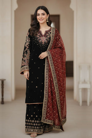 Black Embroidered Velvet Salwar Kameez Online in Dubai UAE Abudhabi Ajman Sharjah