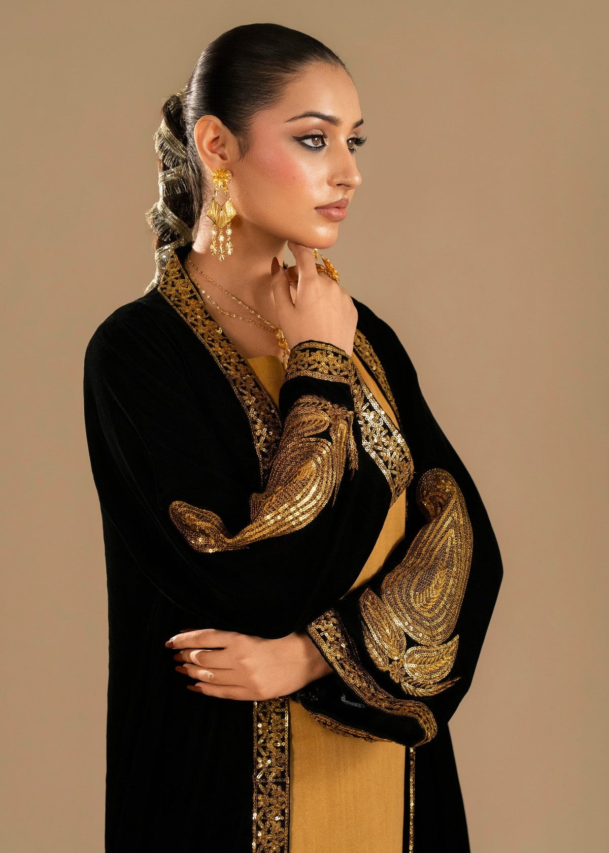 Black Embroidered Velvet Winter Wear Suit Online in UK USA Canada