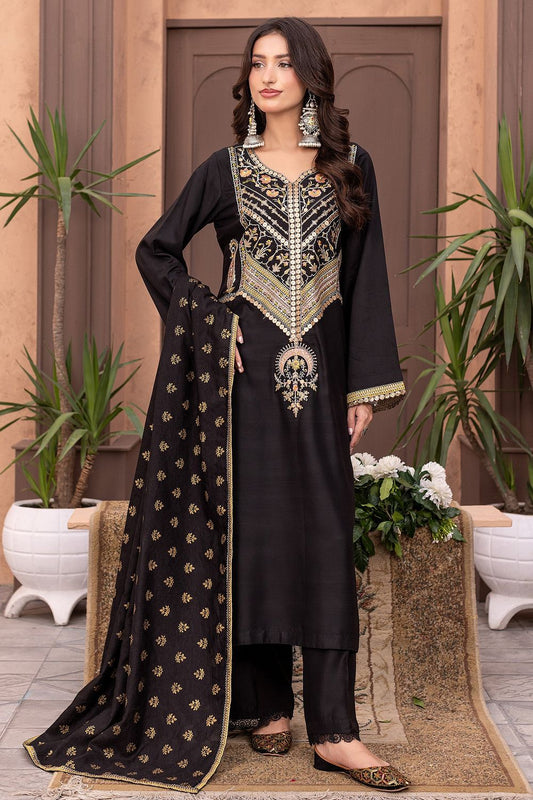 Black Embroidered Viscose Partywear Suit Online in Dubai UAE Abudhabi Ajman Sharjah