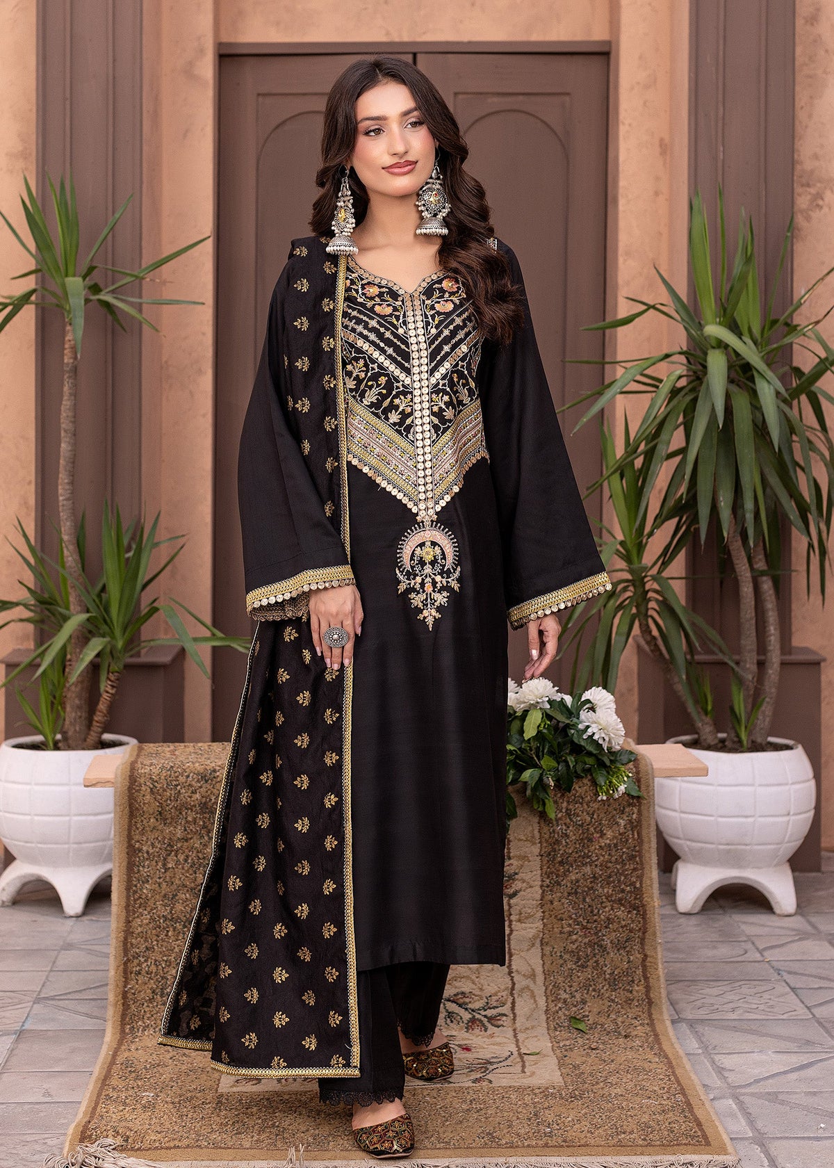 Black Embroidered Viscose Salwar Suit Online in Dubai DXB UAE Abudhabi Meena Bazaar