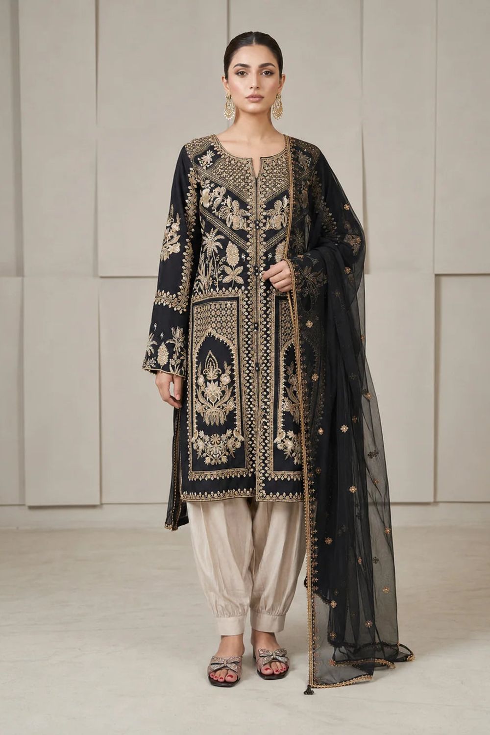 Black Embroidered Viscose Salwar Suit Online in Dubai UAE Abudhabi Ajman Sharjah