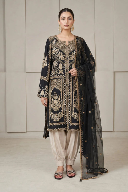 Black Embroidered Viscose Salwar Suit Online in Dubai UAE Abudhabi Ajman Sharjah