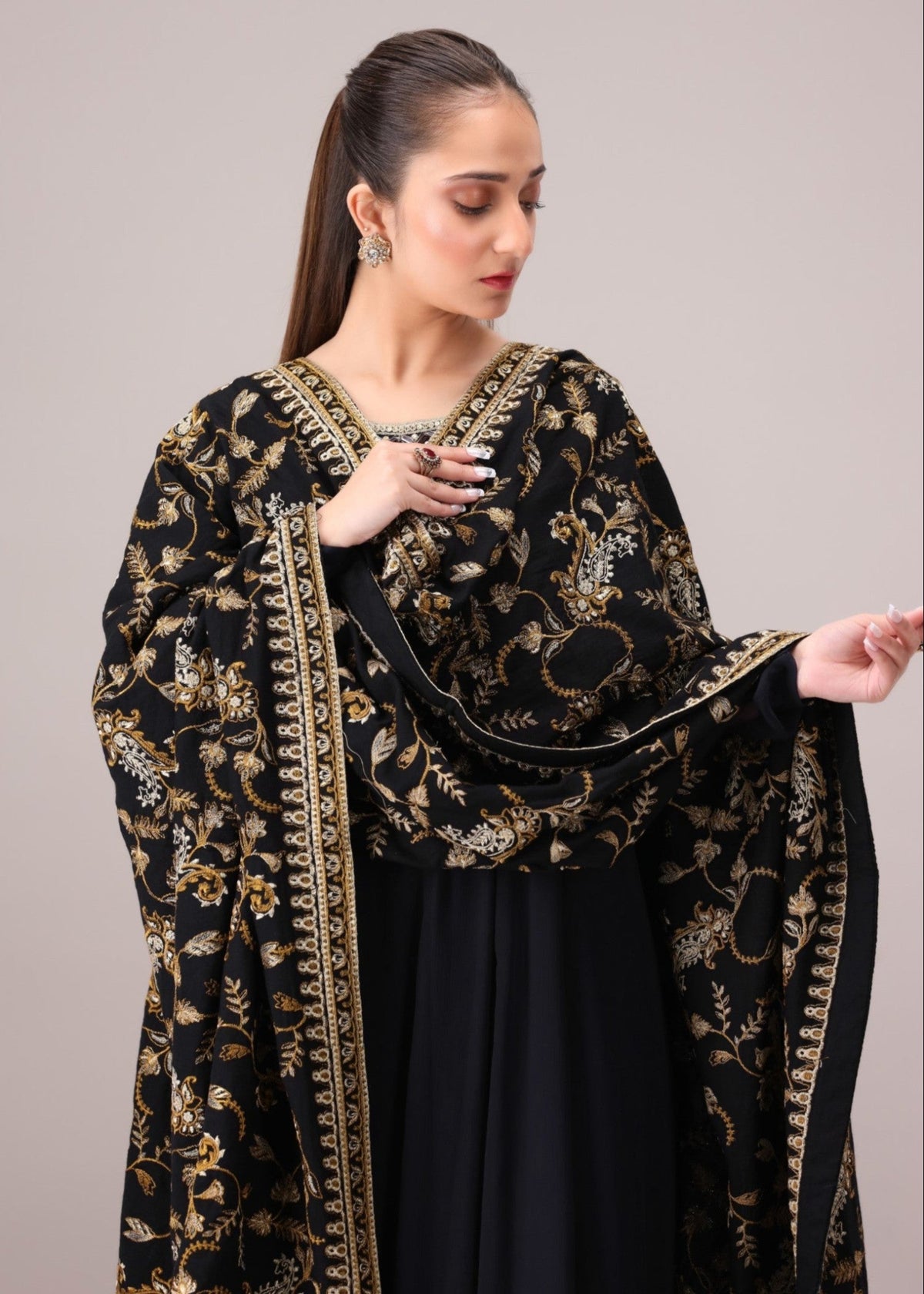 Black Embroidered Winter Dhanak Shawl Online in UK USA Canada