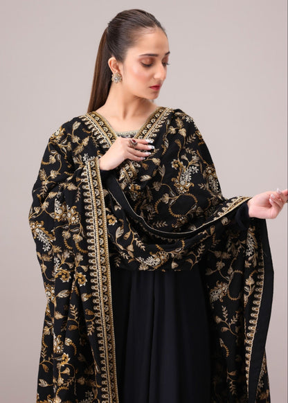 Black Embroidered Winter Dhanak Shawl Online in UK USA Canada