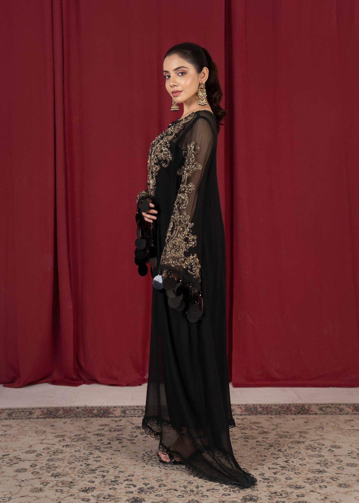Black Festive Chiffon Kaftan Online in UK USA Canada