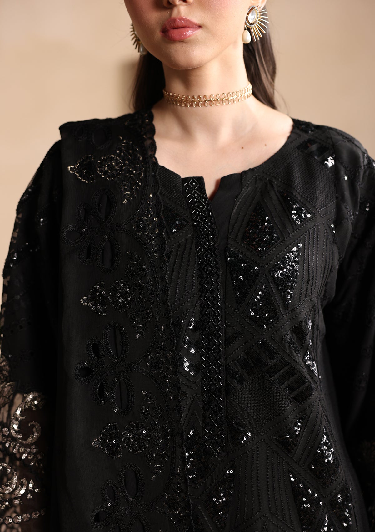 Black Festive Chiffon Suit Online in UK USA Canada