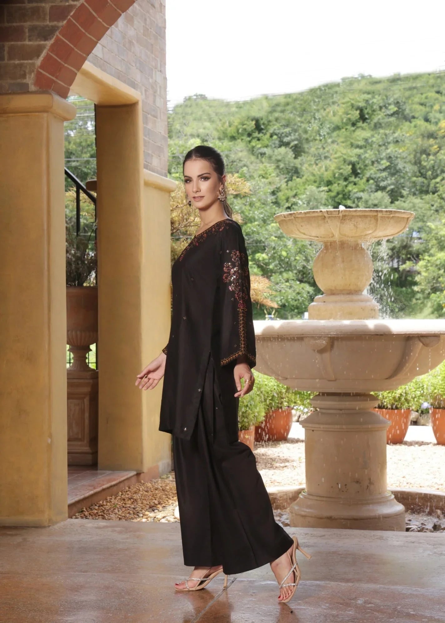 Black Festive Embroidered Lawn Suit Online in Dubai DXB UAE Abudhabi Meena Bazaar