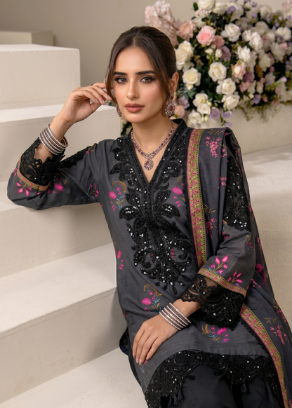 Black Festive Embroidered Raw Silk Pakistani Outfit Online in Sri Lanka India Australia