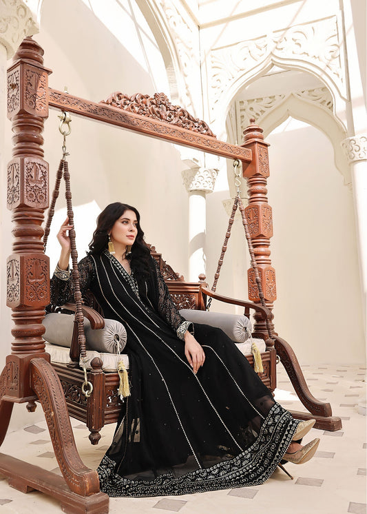 Black Festive Wear Chiffon Anarkali Pishwas Online in Dubai DXB UAE Abudhabi Meena Bazaar