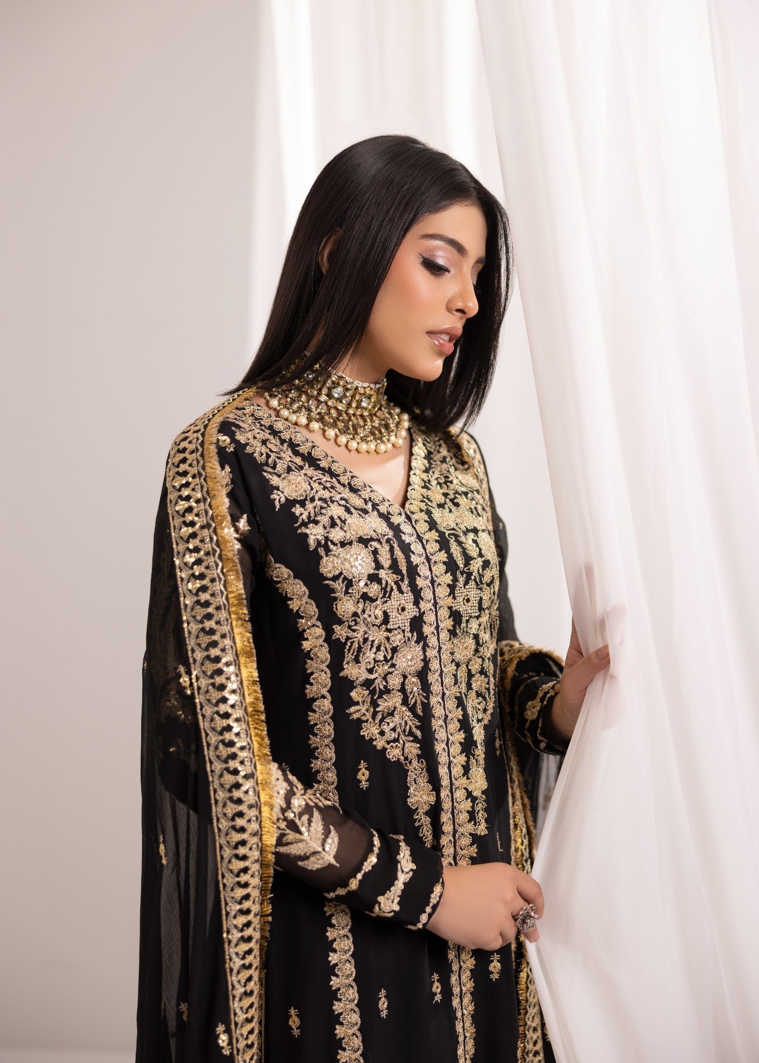 Black Festive Wear Chiffon Salwar Kameez Online in Dubai DXB UAE Abudhabi Meena Bazaar