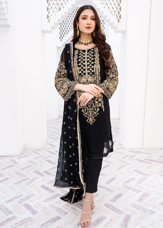 Black Festive Wear Chiffon Suit with Tilla Dabka Online in Dubai DXB UAE Abudhabi Meena Bazaar