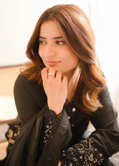 Black Festive Wear Raw Silk Suit with Dupatta Online in Sri Lanka India Australia