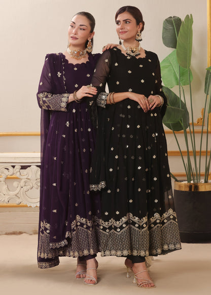 Black Flared Pishwas Chiffon Suit Online in Sri Lanka India Australia