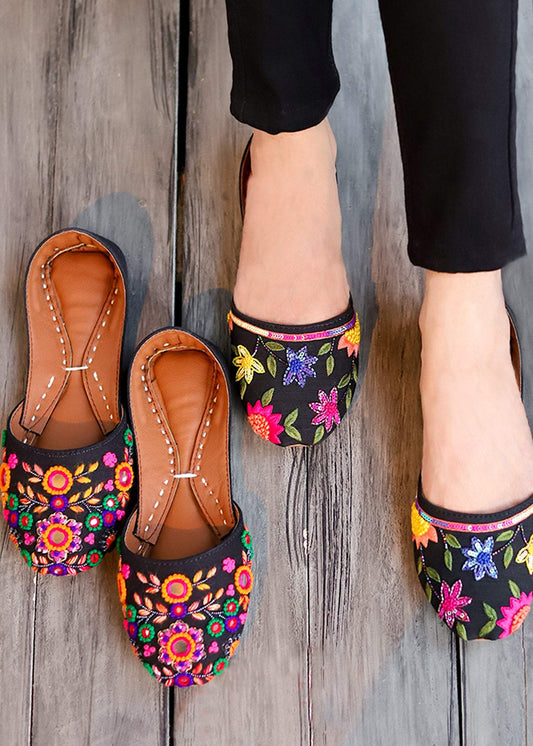 Black Floral Embroidered Ethnic Jutti for Women Online in UK USA Canada