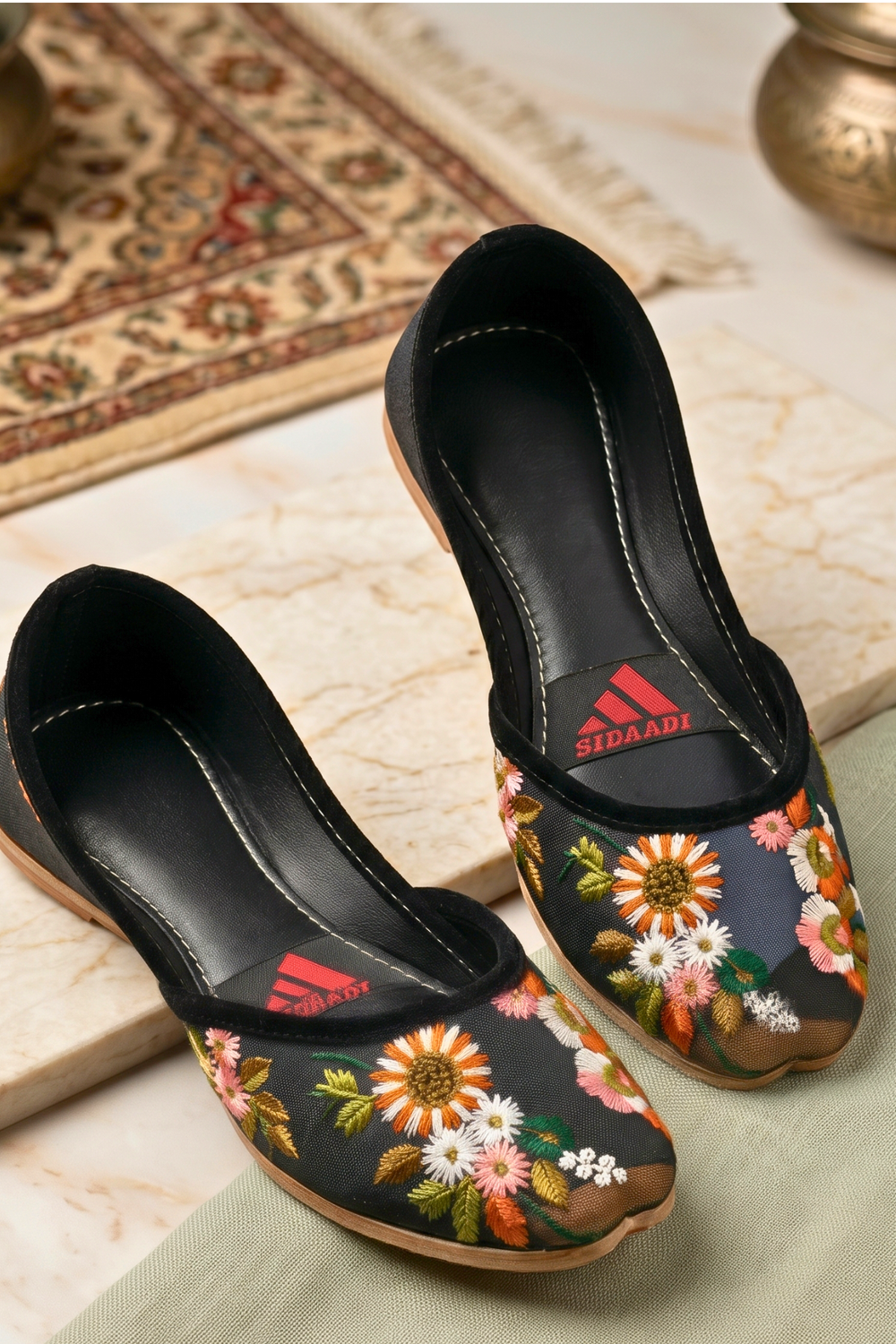 Black Floral Embroidered Khussa Shoes Online in Dubai UAE Abudhabi Ajman Sharjah