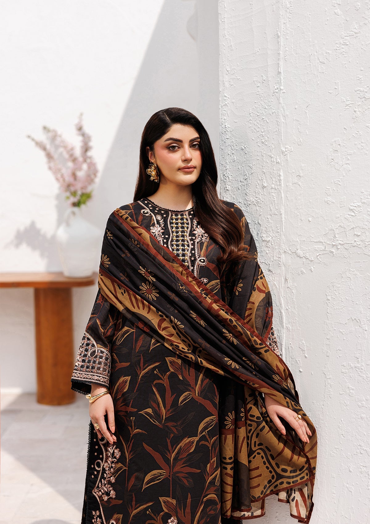 Black Floral Embroidered Lawn Dress Material Online in Sri Lanka India Australia