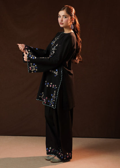 Black Floral Embroidered Slub Khaddar Pakistani Clothes Online in KSA Riyadh Saudi Arabia Oman Bahrain Qatar