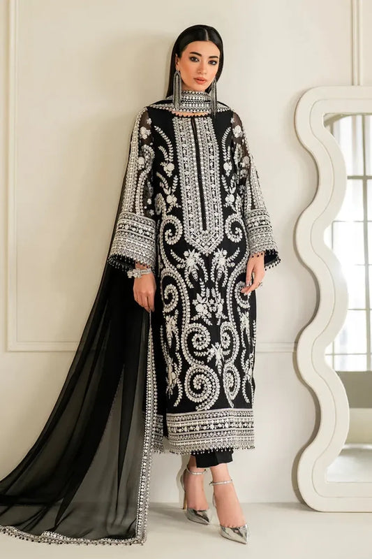 Black Formal Chiffon Pakistani Designer Suit Online in Dubai UAE Abudhabi Ajman Sharjah