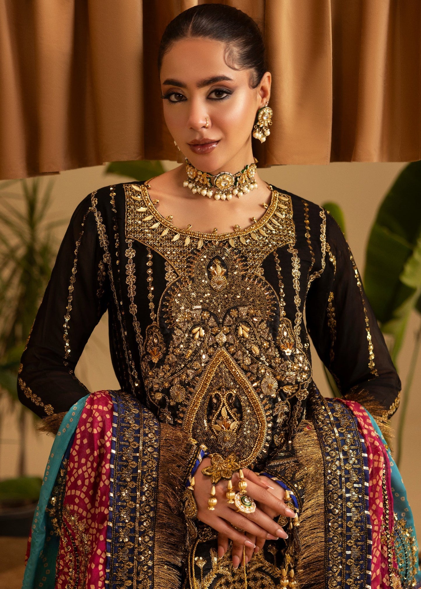 Black Gold Embroidered Chiffon Sharara Online in Sri Lanka India Australia
