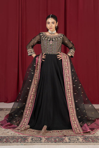 Black Gold Embroidered Cotton Net Pishwas Suit Online in Dubai UAE Abudhabi Ajman Sharjah