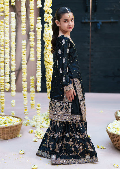 Black Gold Embroidered Silk Lehenga for Kids Online in Dubai DXB UAE Abudhabi Meena Bazaar