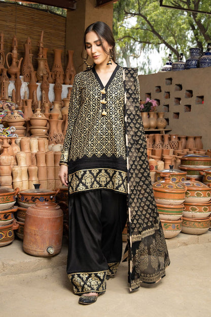 Black Gold Embroidered Viscose Farshi Shalwar Suit Online in Dubai UAE Abudhabi Ajman Sharjah