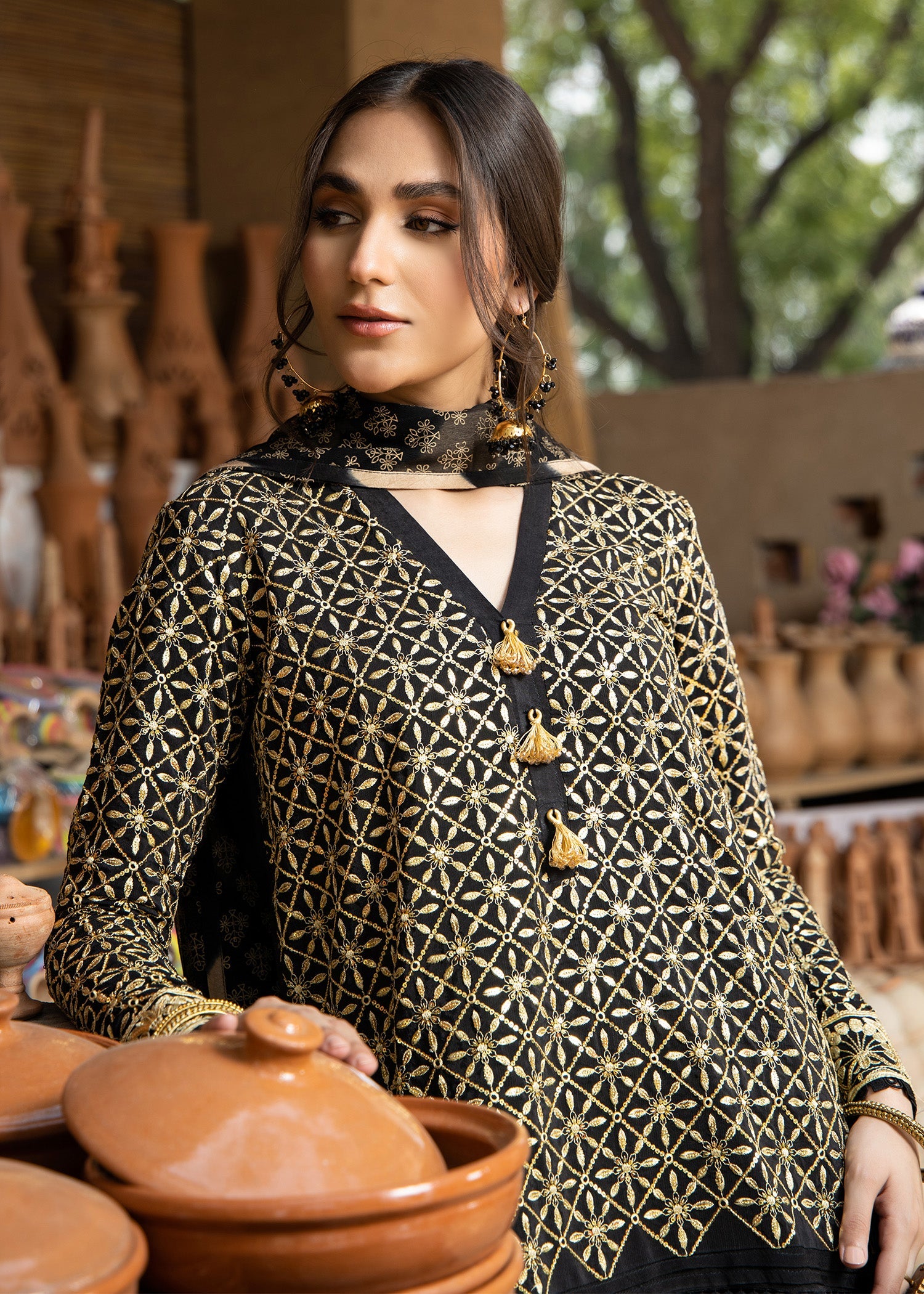 Black Gold Sequins Embroidered Farshi Shalwar Dress Online in UK USA Canada