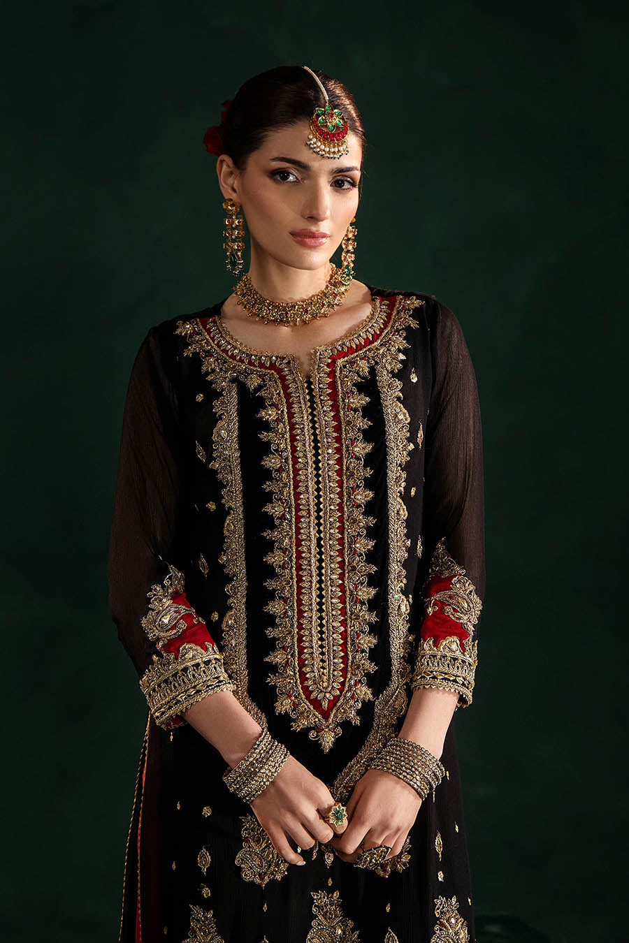 Black Hand Embellished Indowestern Salwar Kameez With Silk Dupatta Online in KSA Riyadh Saudi Arabia Oman Bahrain Qatar