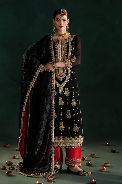 Black Hand Embroidered Crinkle Chiffon Indowestern Partywear Suit Online in Dubai UAE Abudhabi Ajman Sharjah