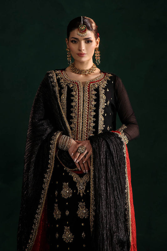 Black Hand Embroidered Crinkle Chiffon Pakistani Designer Suit Online in Sri Lanka India Australia