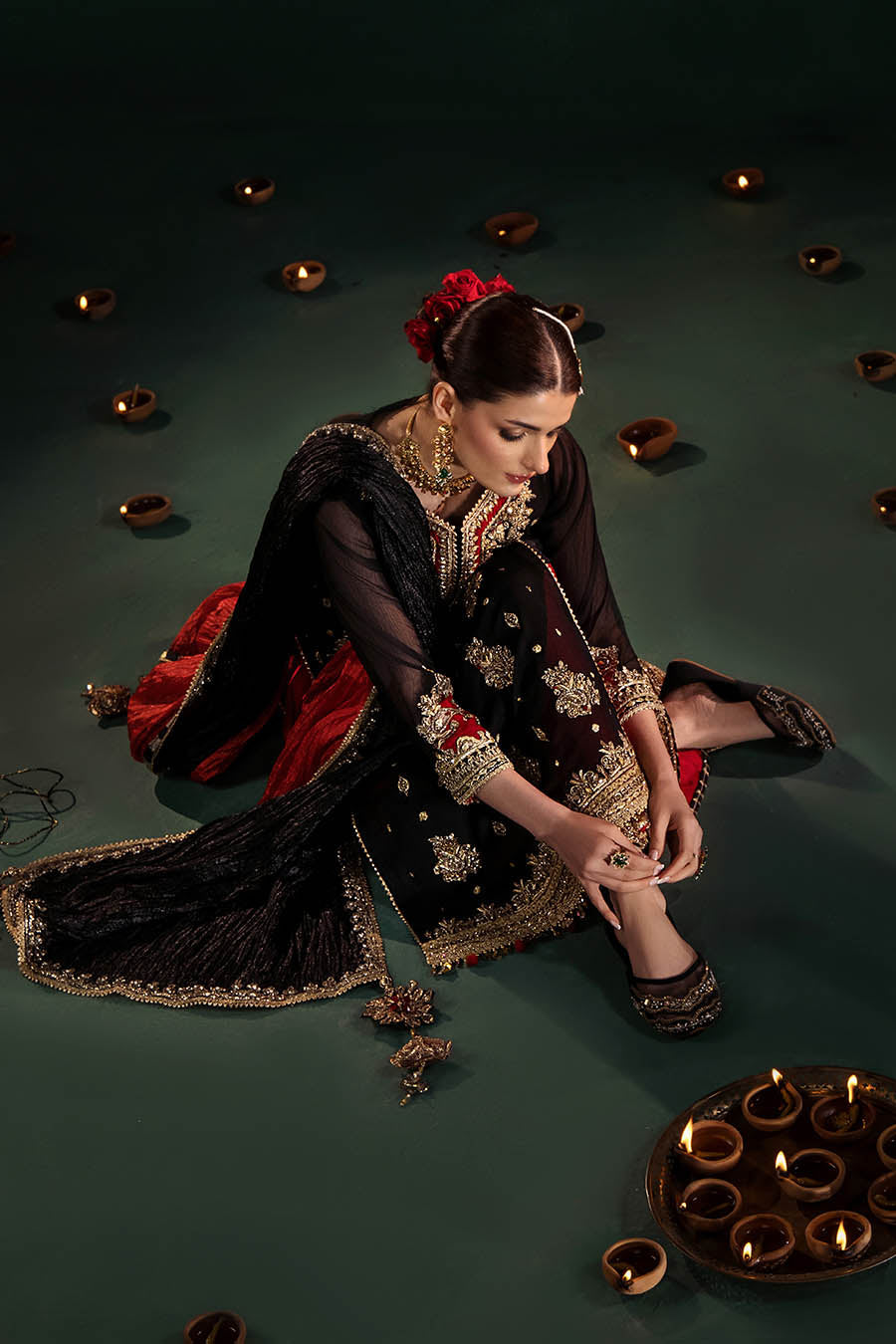 Black Hand Embroidered Crinkle Chiffon Partywear Salwar Suit Online in Dubai DXB UAE Abudhabi Meena Bazaar