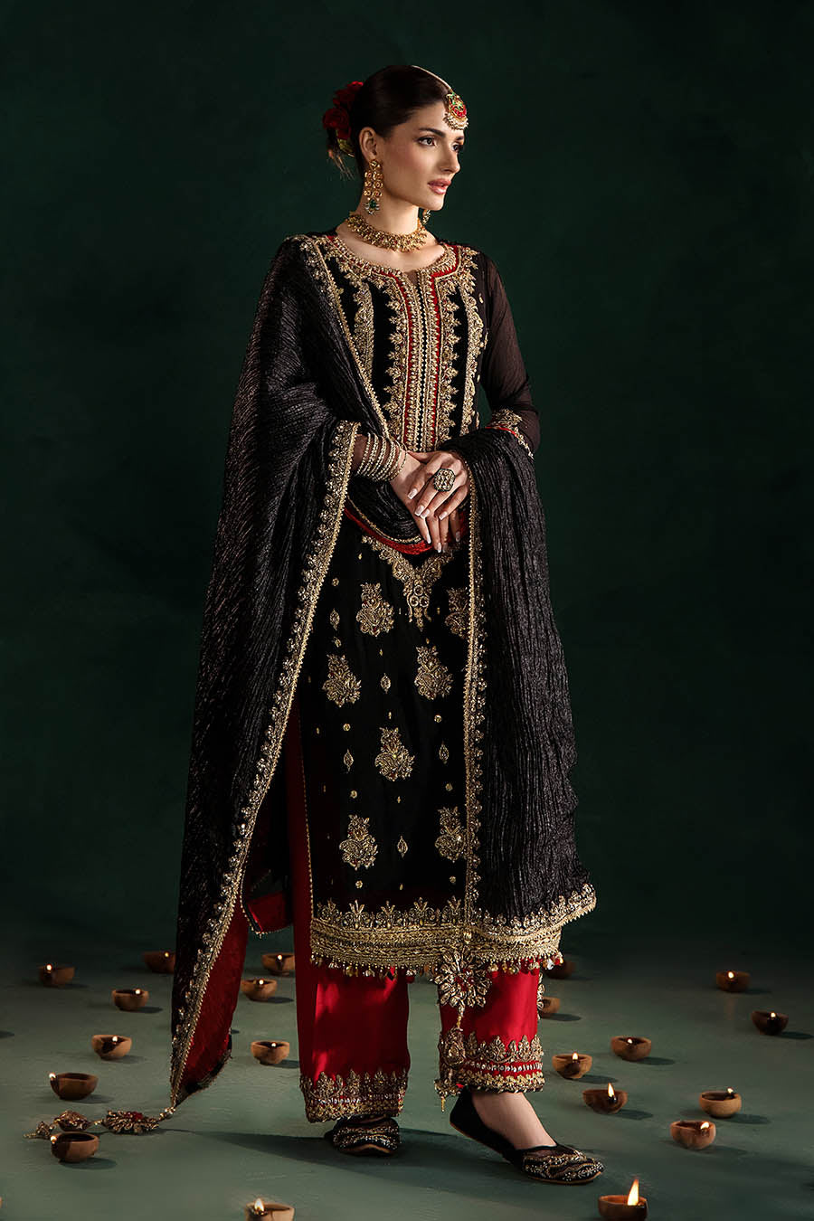 Black Hand Embroidered Crinkle Chiffon Ready To Wear Outfit Online in Dubai DXB UAE Abudhabi Meena Bazaar