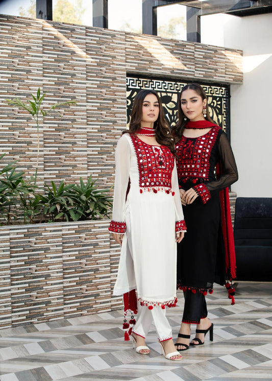Black Hand Embroidered Crinkle Chiffon Salwar Suit Online in Dubai DXB UAE Abudhabi Meena Bazaar