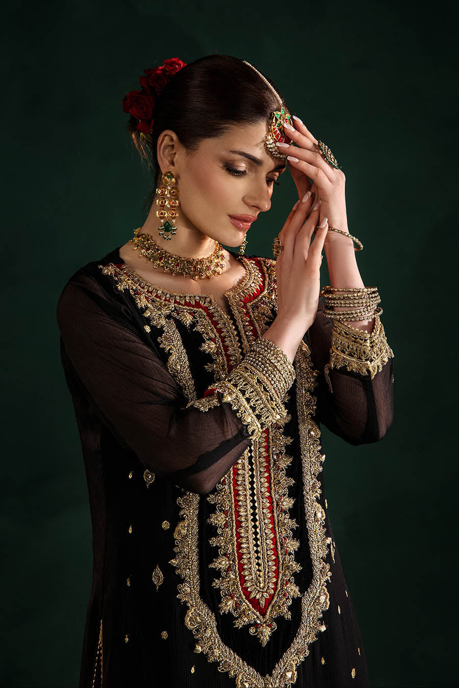 Black Hand Embroidered Indowestern Suit For Women Online in UK USA Canada