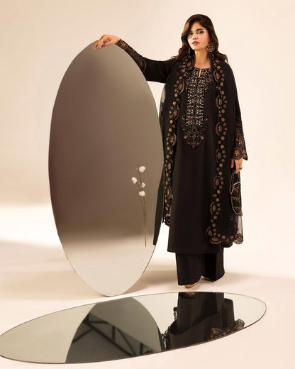Black Hand Embroidered Raw Silk Ready to Wear Suit Online in Dubai DXB UAE Abudhabi Meena Bazaar