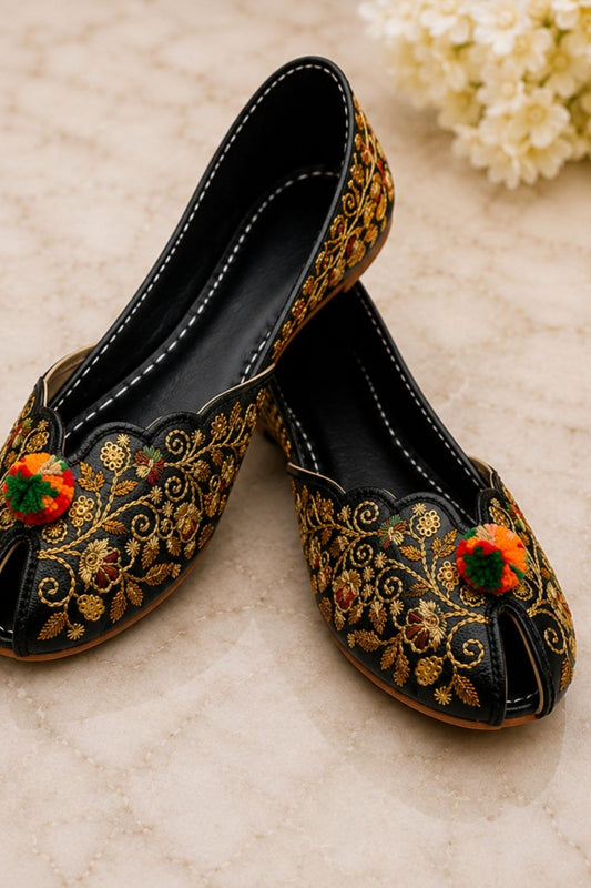 Black Handcrafted Embroidered Khussa Ladies Ethnic Shoes Online in Dubai UAE Abudhabi Ajman Sharjah