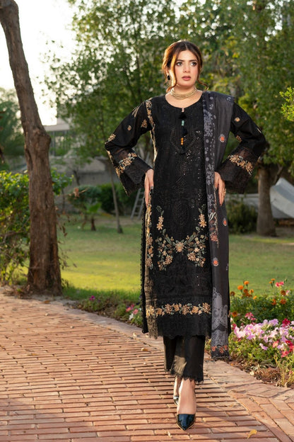 Black Heavy Embroidered Lawn Pakistani Suit Online in Dubai UAE Abudhabi Ajman Sharjah