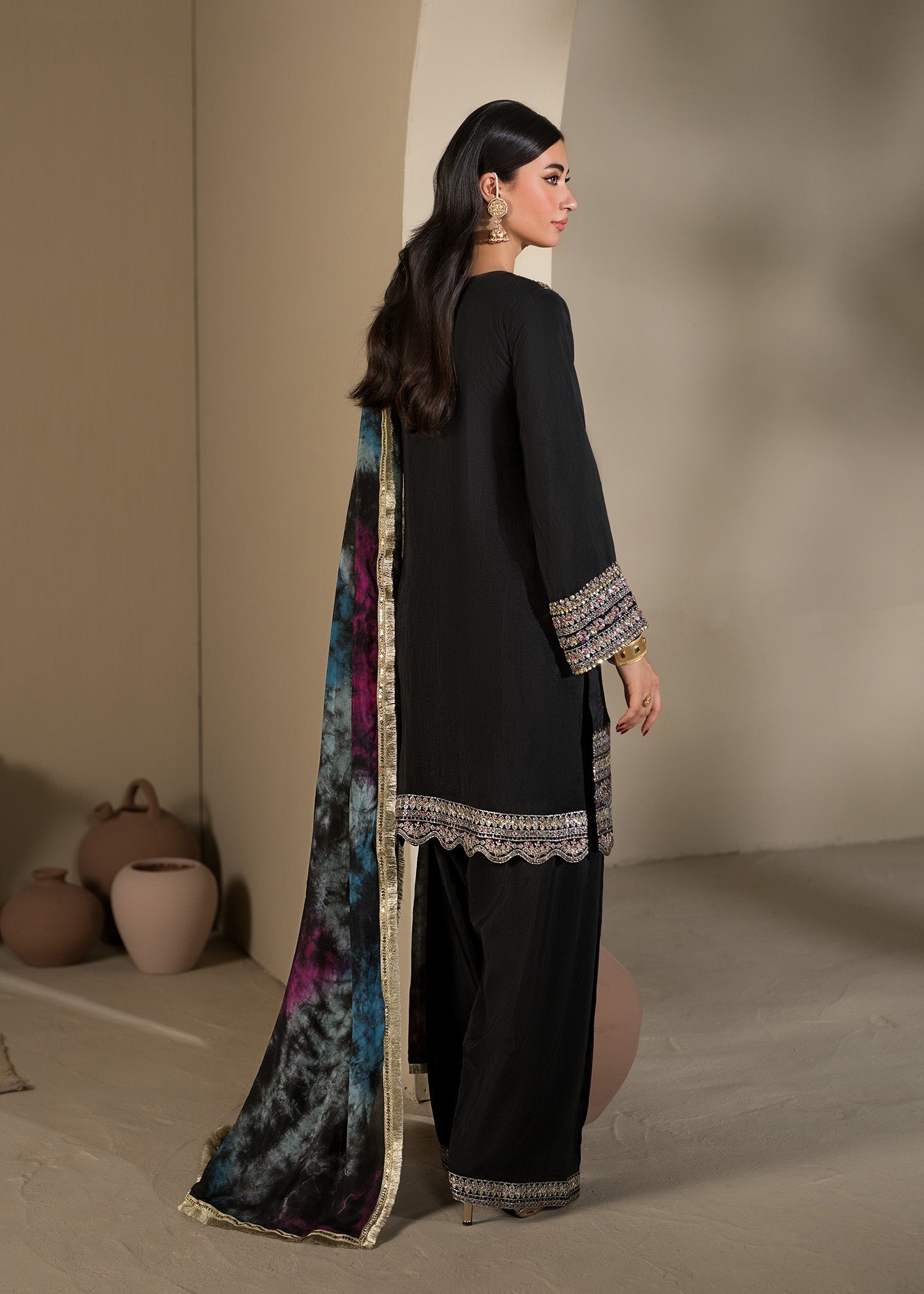 Black Heavy Embroidery Raw Silk Pakistani Suit Online in Sri Lanka India Australia