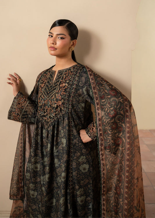 Black Khaddar Peplum Frock with Manaar Dupatta Online in Sri Lanka India Australia