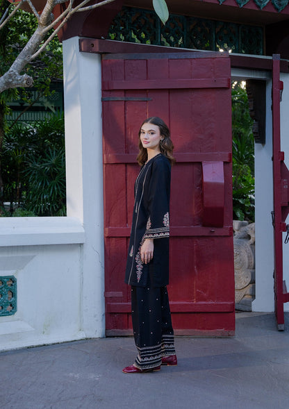 Black Khaddar Straight Trouser Suit Online in KSA Riyadh Saudi Arabia Oman Bahrain Qatar