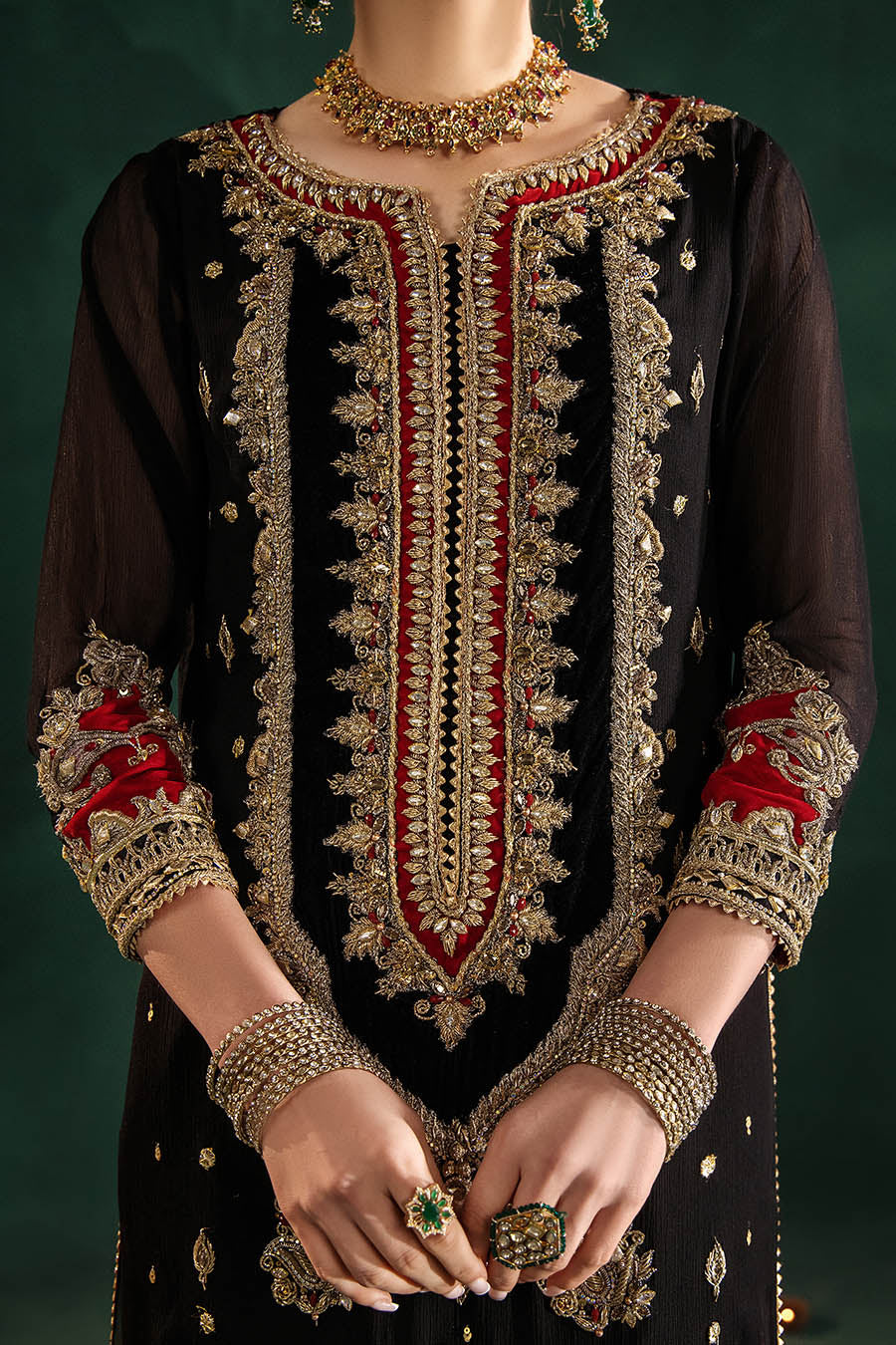 Black Kora Dabka Embroidered Indowestern Partywear Suit Online in KSA Riyadh Saudi Arabia Oman Bahrain Qatar