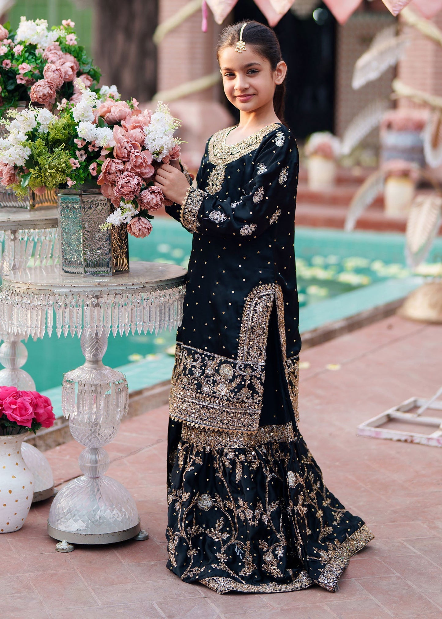 Black Kurti Lehenga Set with Organza Dupatta Online in UK USA Canada