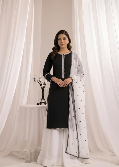 Black Kurti Sharara Set with Chiffon Dupatta Online in Dubai UAE Abudhabi Ajman Sharjah