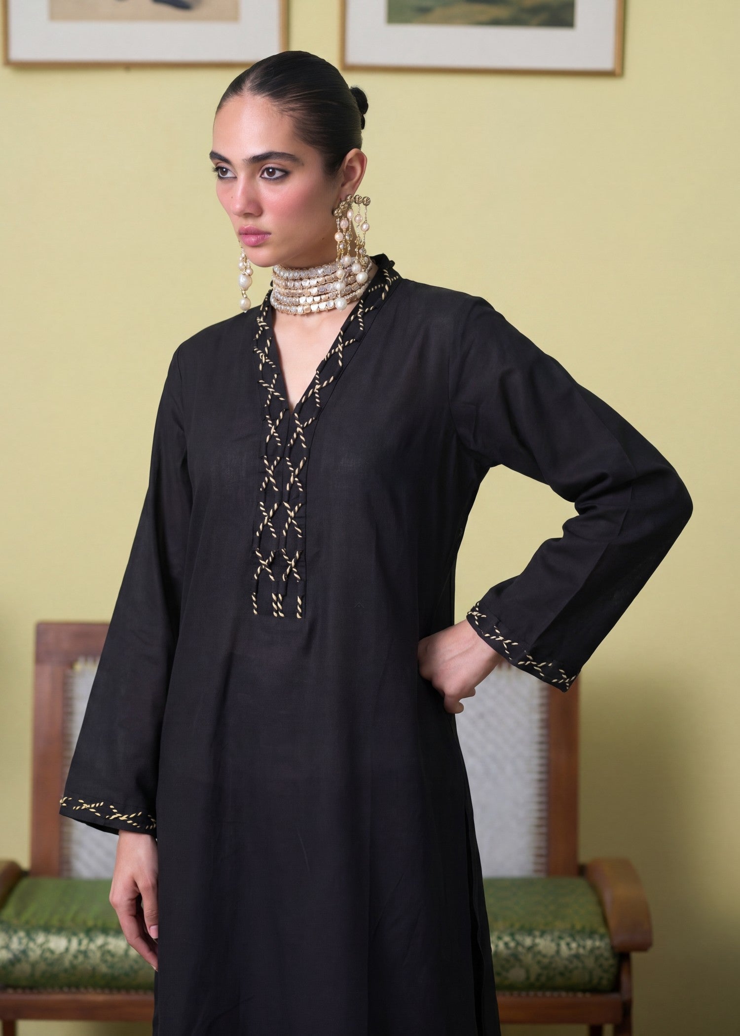 Black Lacework Lawn Pakistani Suit Online in Dubai DXB UAE Abudhabi Meena Bazaar