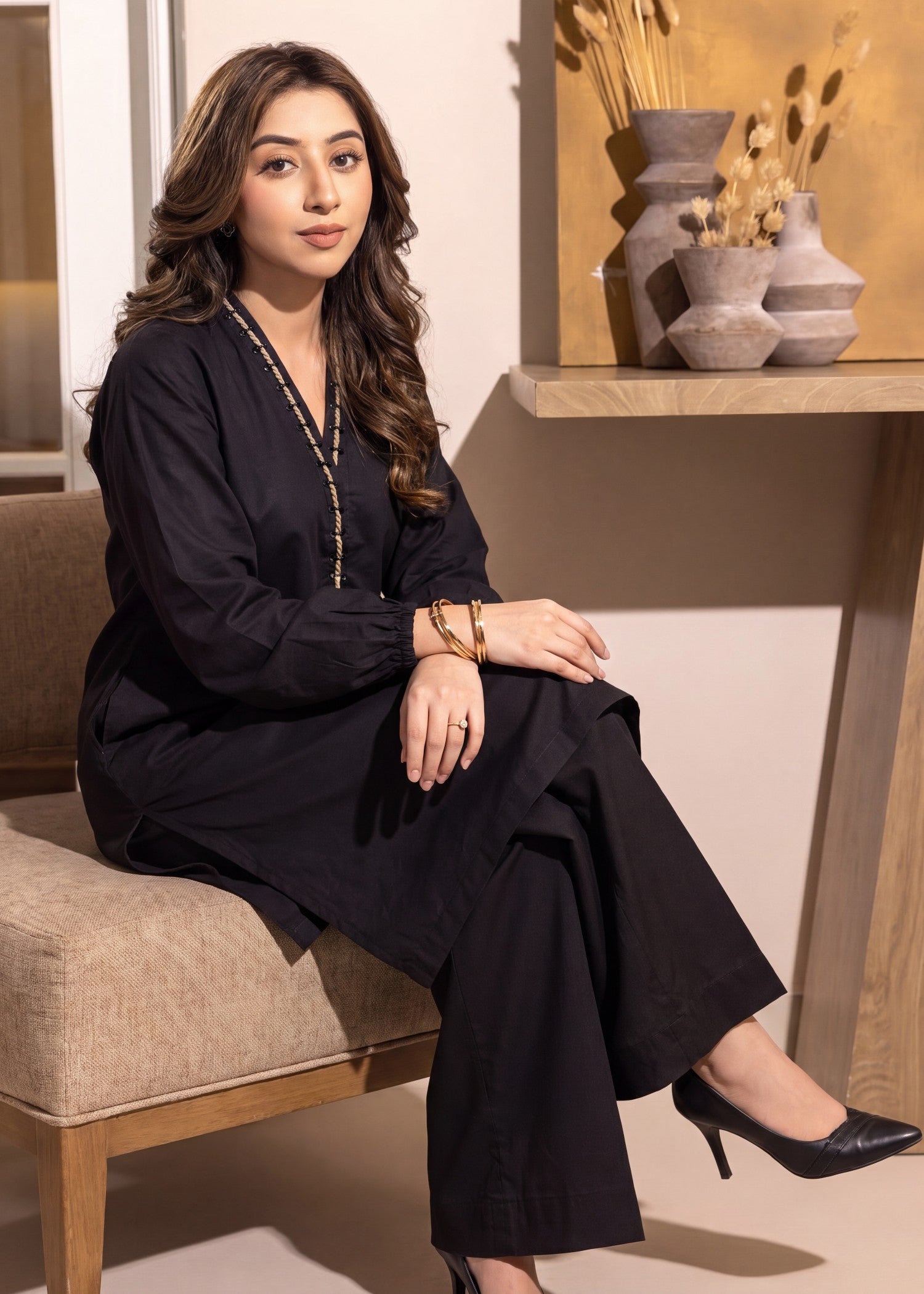 Black Lacework Lawn Readymade Suit Online in KSA Riyadh Saudi Arabia Oman Bahrain Qatar