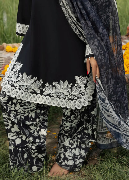 Black Lawn Cotton Straight Kurta with Farshi Shalwar Online in KSA Riyadh Saudi Arabia Oman Bahrain Qatar